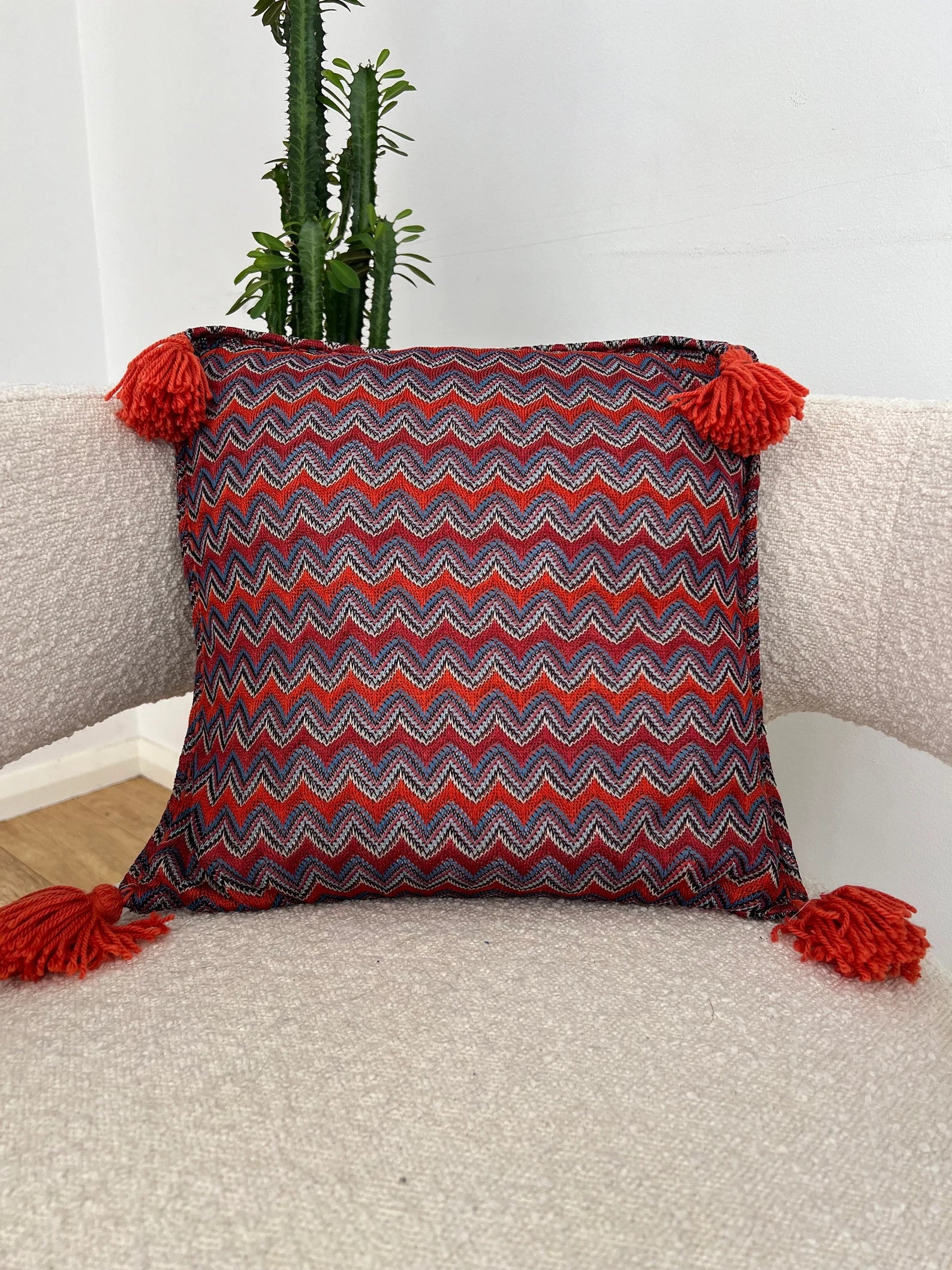 Handcrafted Red and Brown Bohemian Cushion Cover Set with Tassels