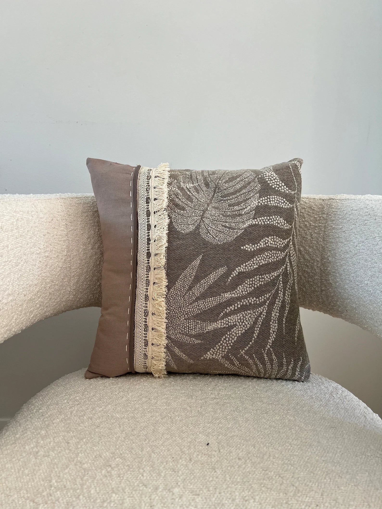 Handmade Decorative Light Brown Leaves  Fringe Cushion Set