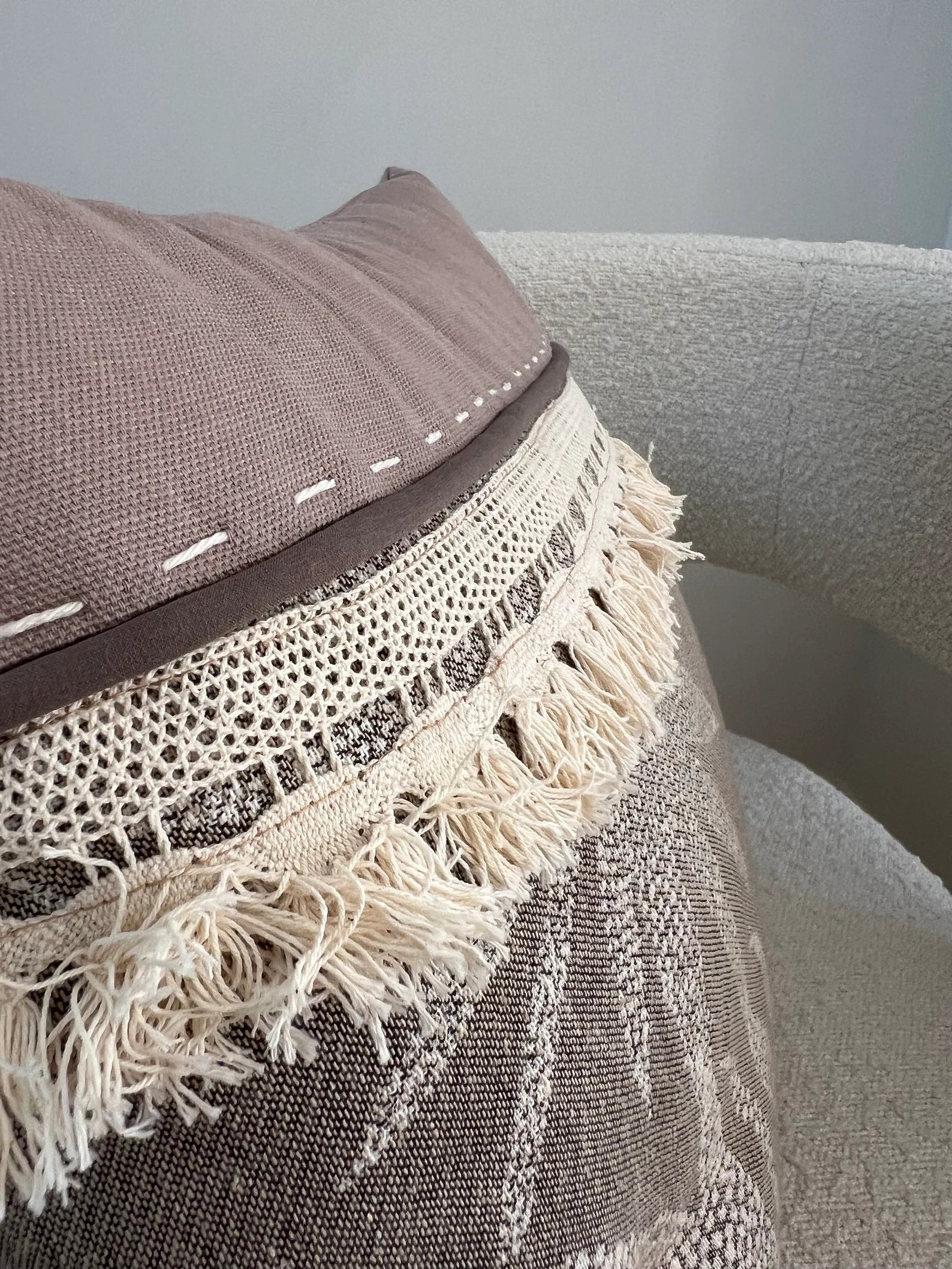 Handmade Decorative Light Brown Leaves  Fringe Cushion Set