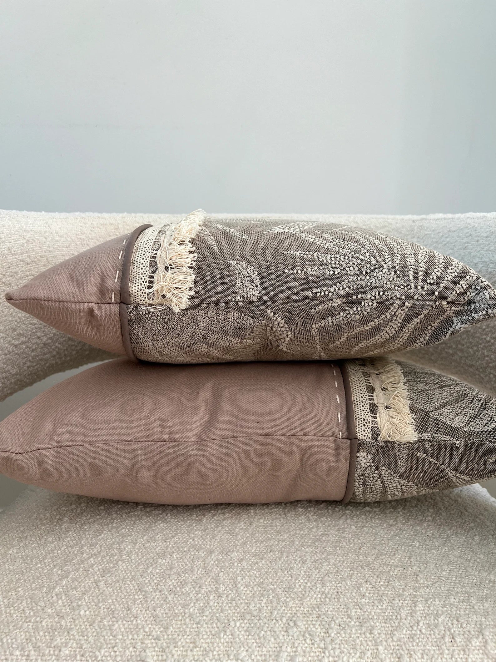 Handmade Decorative Light Brown Leaves  Fringe Cushion Set