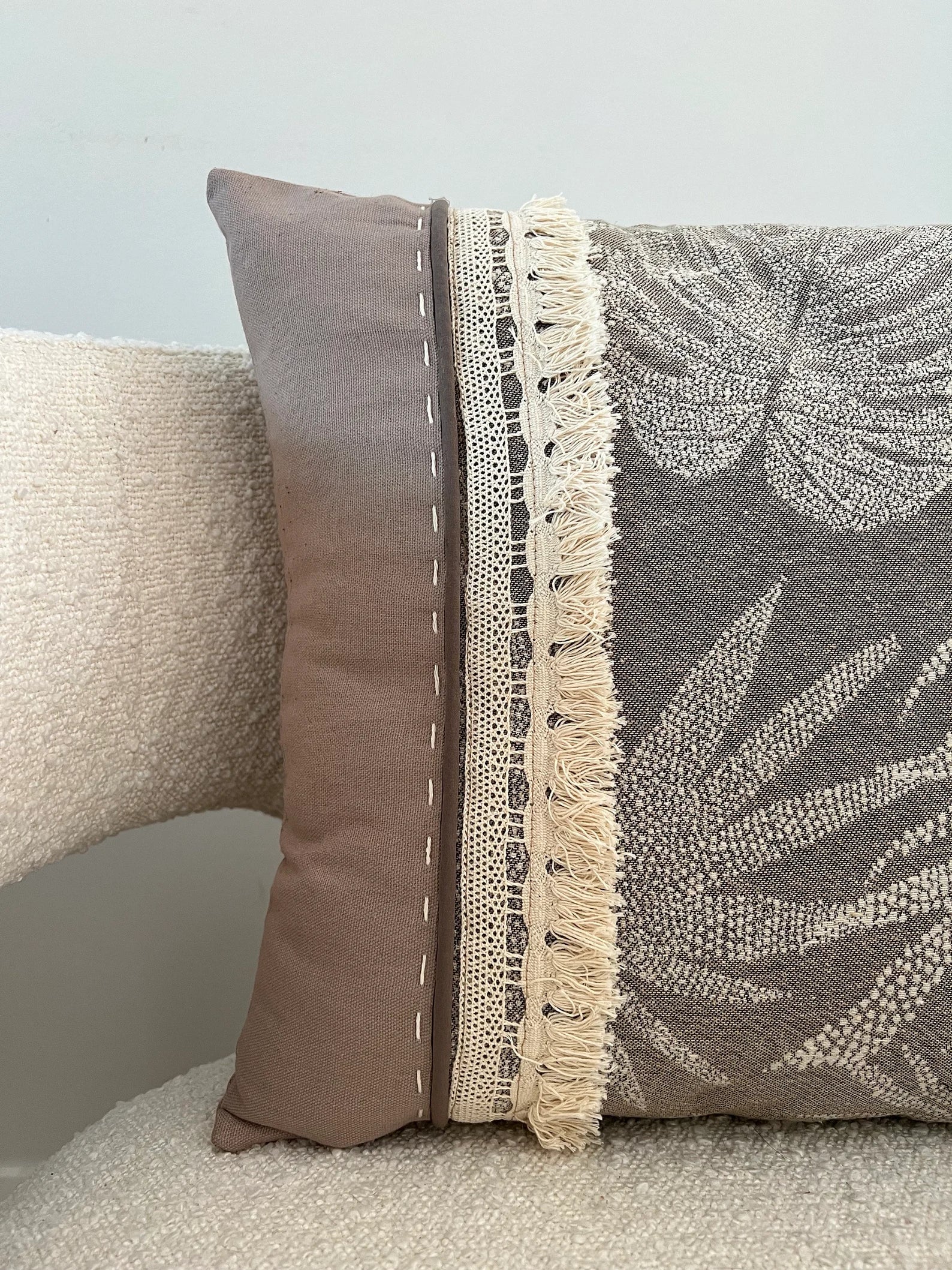 Handmade Decorative Light Brown Leaves  Fringe Cushion Set