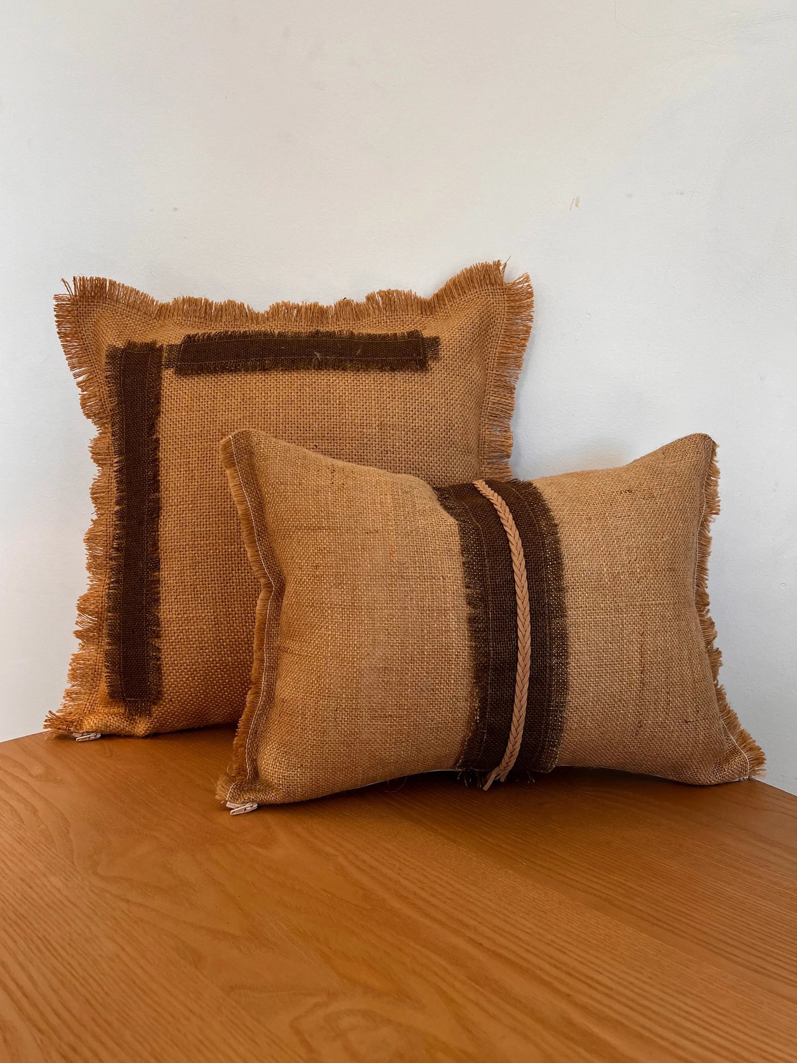 Rustic Charm Handmade Light Brown Gunny Cloth Cushions