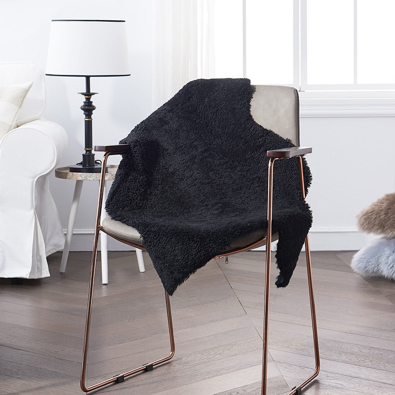 Natural Australia black sheepskin floor rug