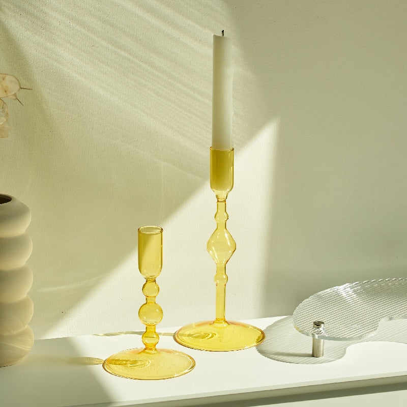 Coloured Slim Clear Glass Candle Holder