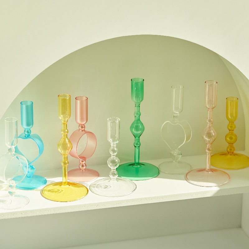 Coloured Slim Clear Glass Candle Holder