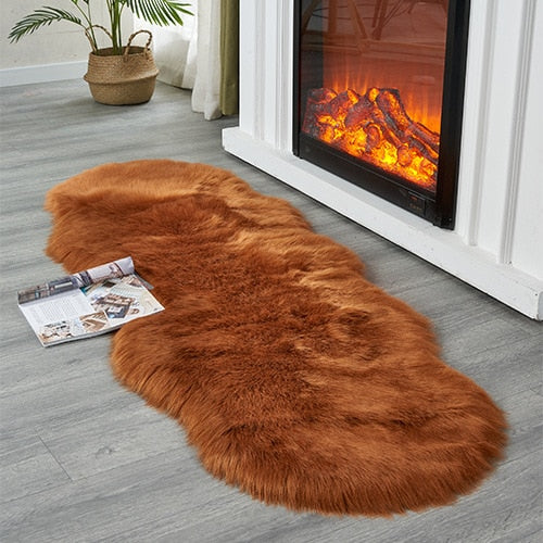 Brown sheepskin style floor rug and chair mat