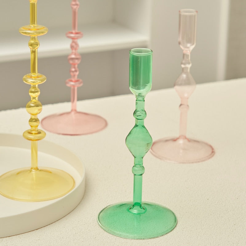 Coloured Slim Clear Glass Candle Holder