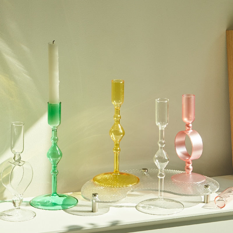 Coloured Slim Clear Glass Candle Holder