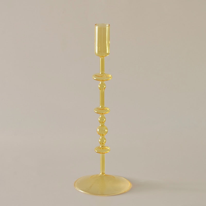 Clear Yellow Glass Candle Holder