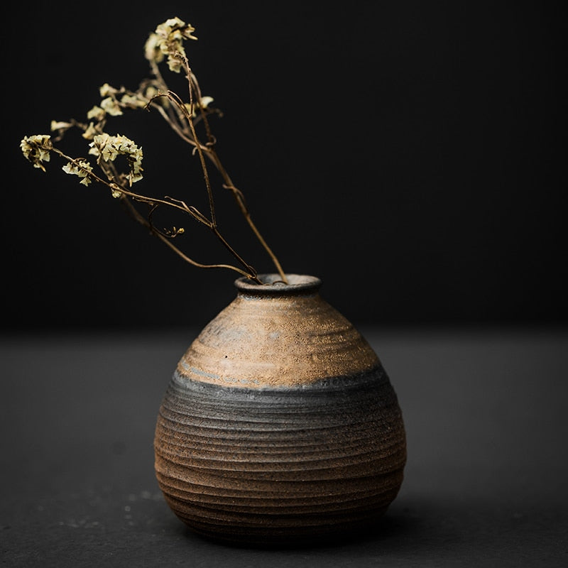 Japanese-style handmade oval vase