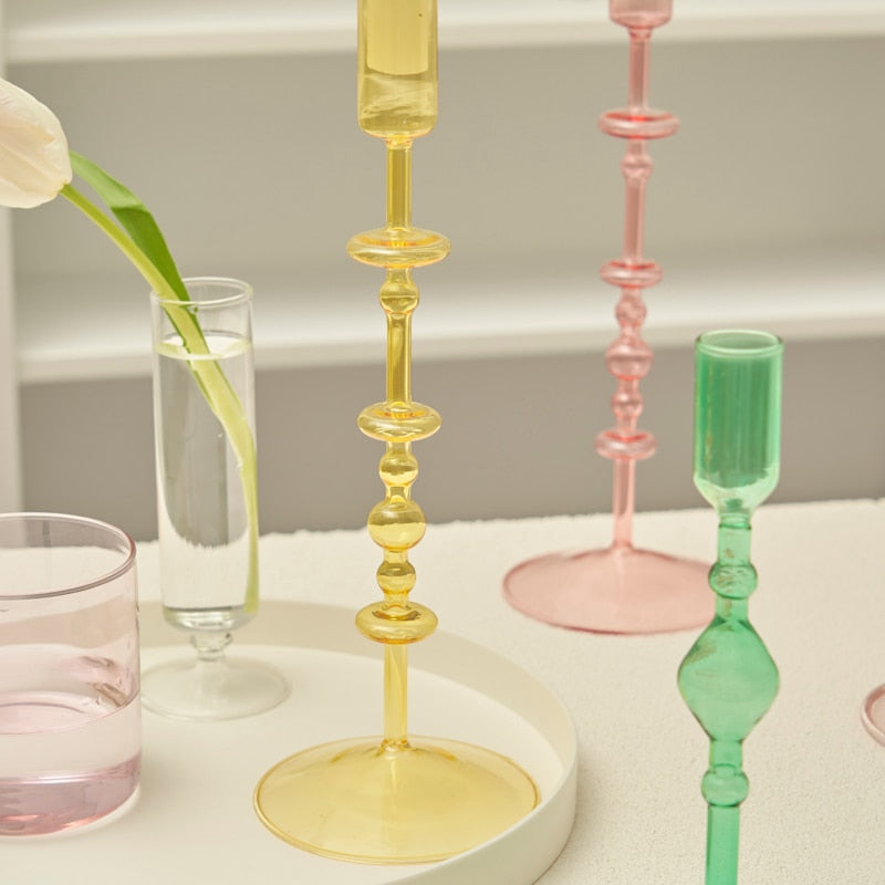 Coloured Slim Clear Glass Candle Holder