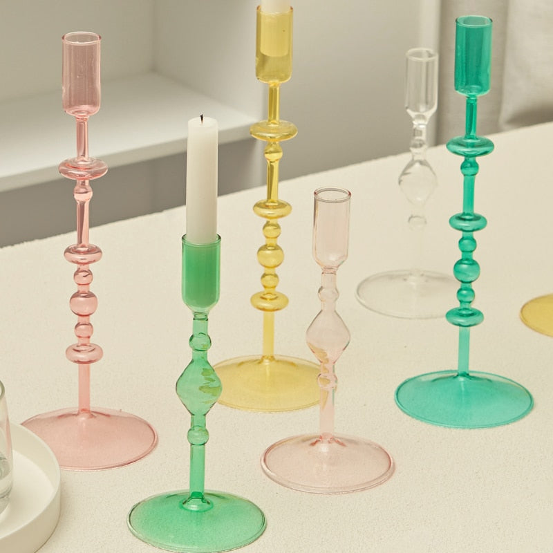 Coloured Slim Clear Glass Candle Holder